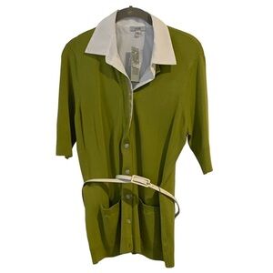 Cache faux collar layered cardigan green belted